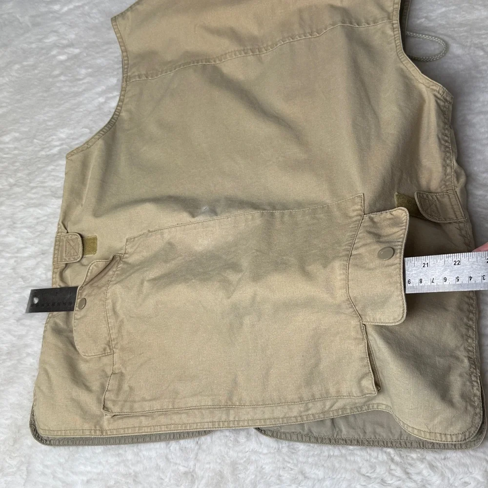 Vtg Banana Republic Zip Vest M Tan Stowaway Hood Safari Utility Taiwan 80s Flaws